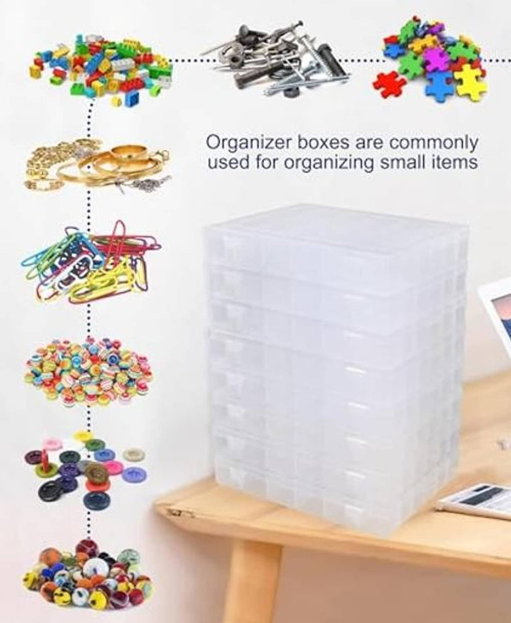 Clear multi-compartment 36-grid organizer box for beads, hooks, and small items
