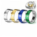 Four ring covers in silver, gold, blue, and green TPU bands with oval cutouts