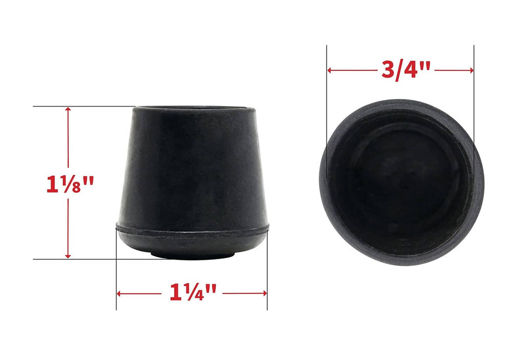 Black rubber chair leg tips with 3/4-inch inside diameter (measured dimensions)
