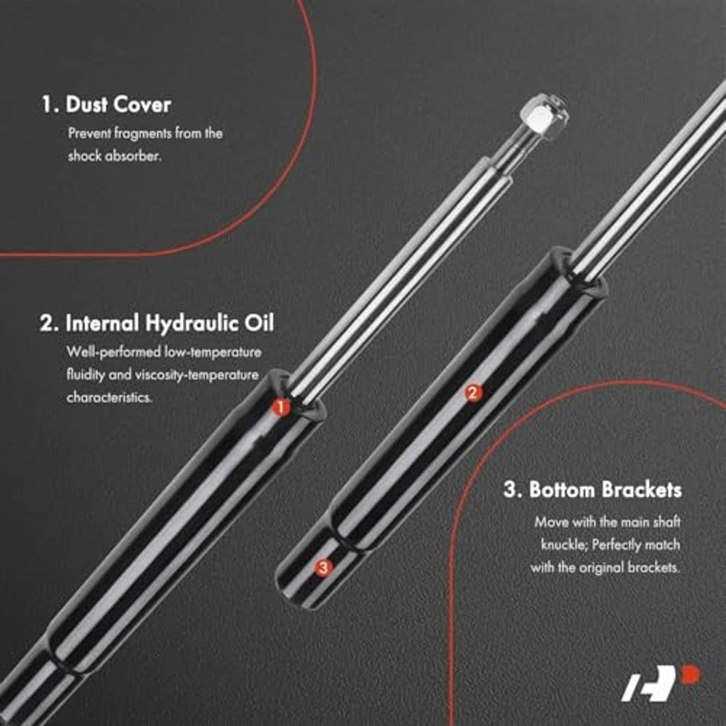 Striped shock absorber with dust cover and lower brackets, product step illustration