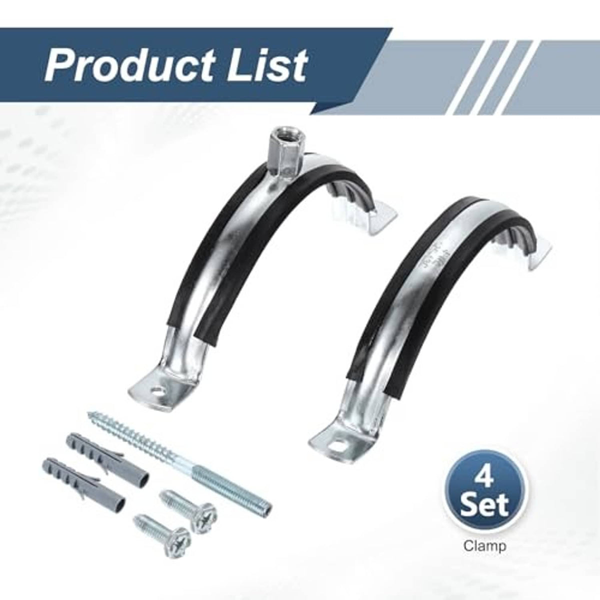 4-pack split ring pipe clamps with galvanized base brackets and mounting screws