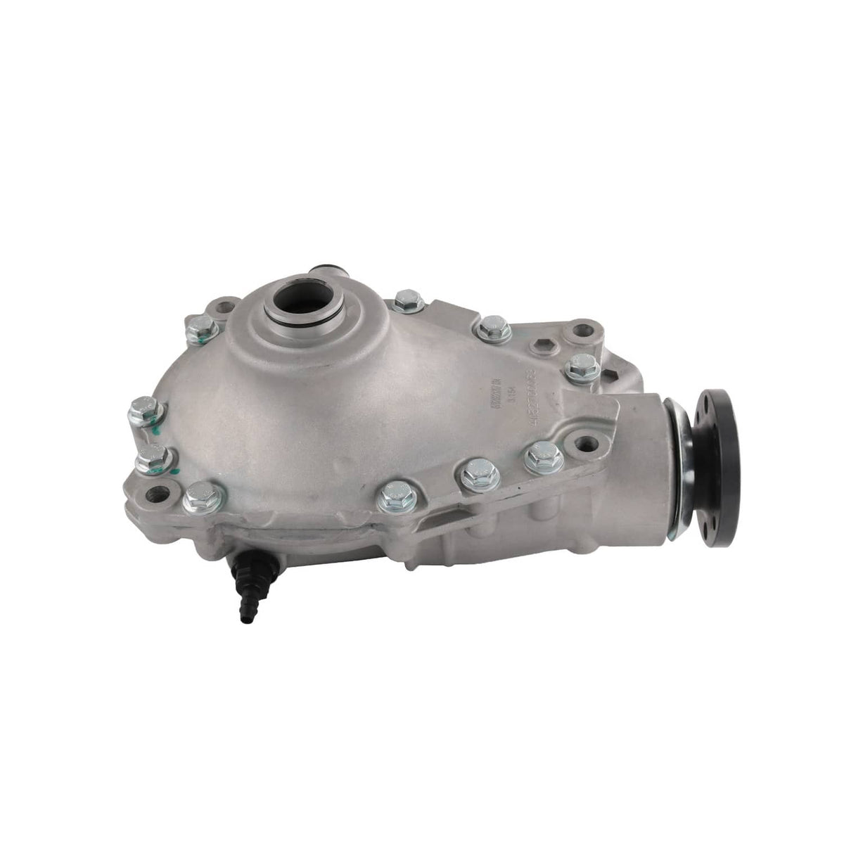 Front differential carrier assembly, side profile with circular ports and mounting bolts