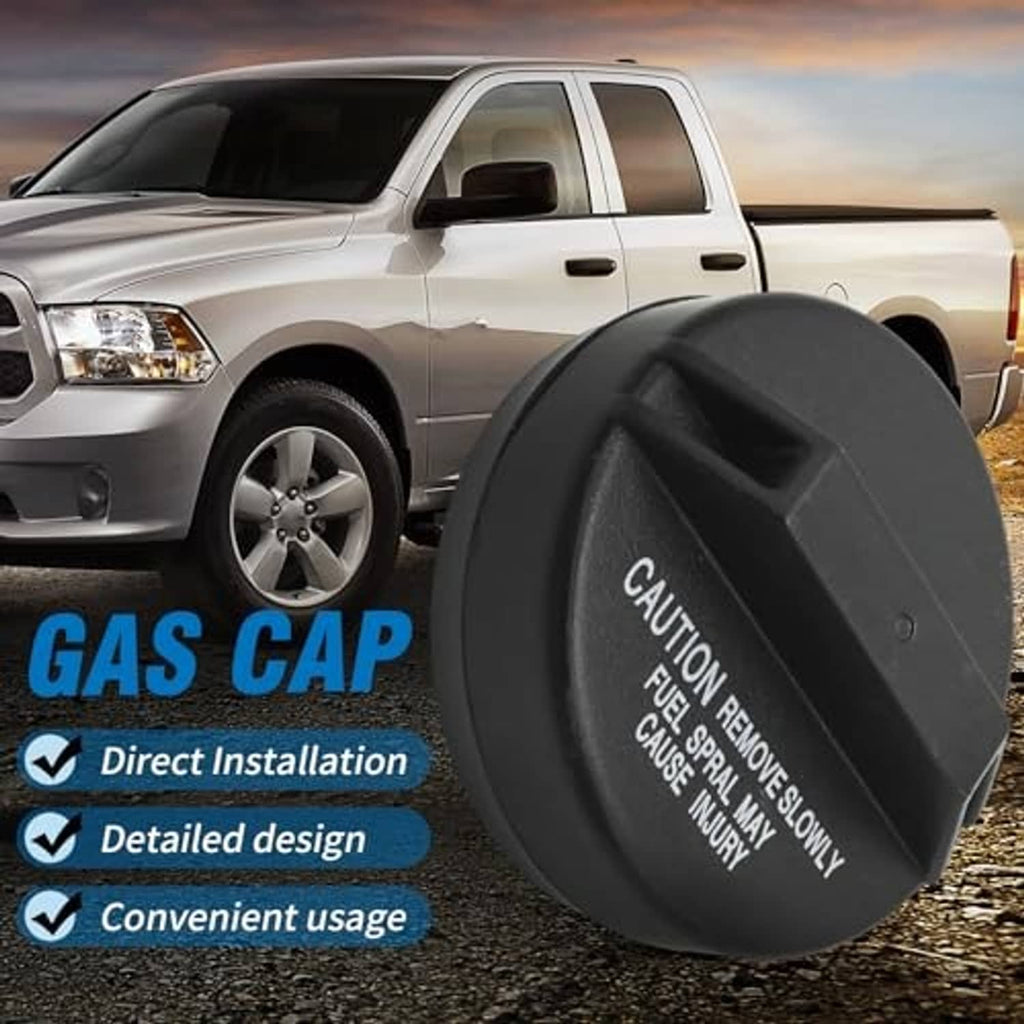 Black fuel tank filler cap with embossed CAUTION REMOVE SLOWLY fuel spray warning
