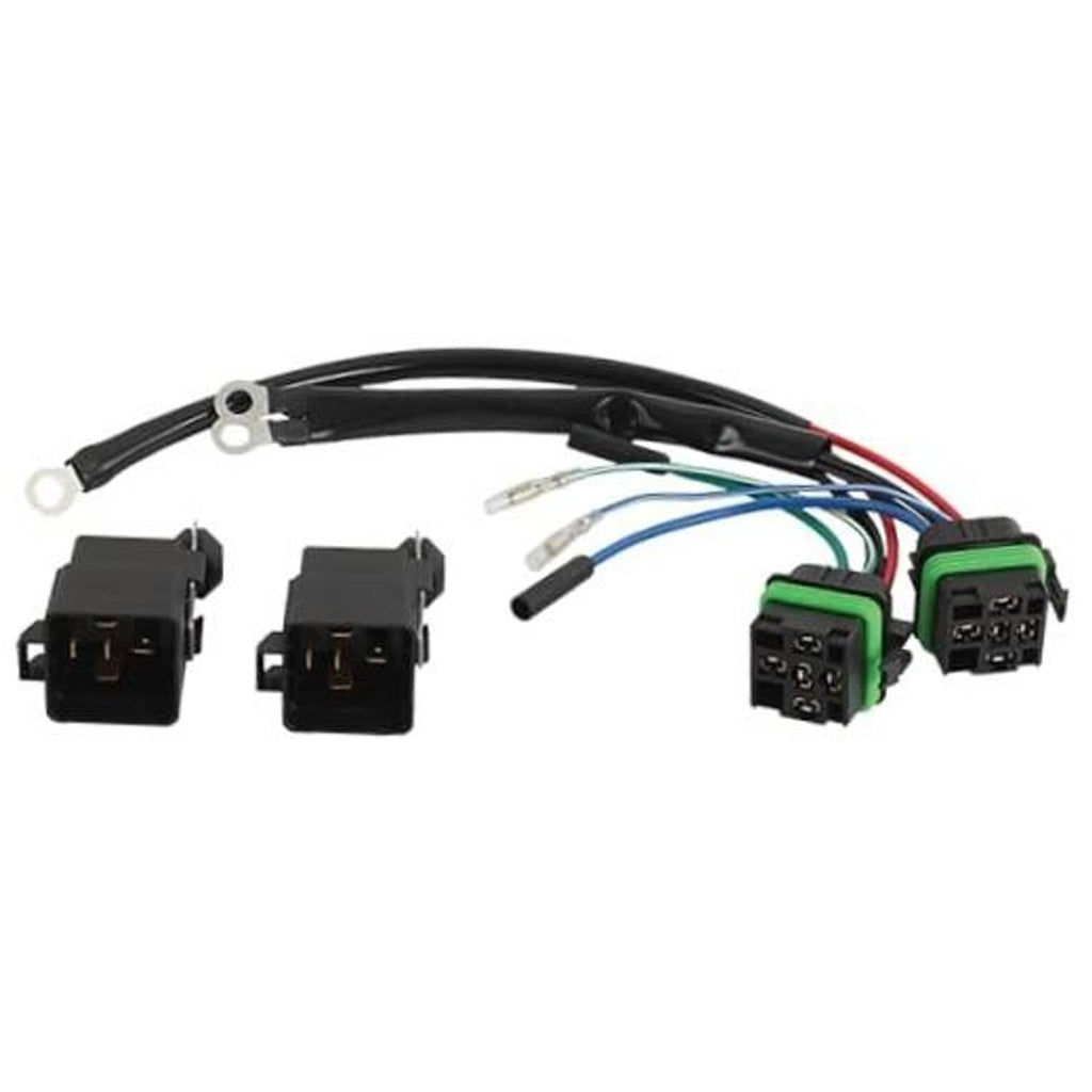 3-wire wiring harness with black connectors, green plug, and blue/red wire leads