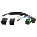 3-wire wiring harness with black connectors, green plug, and blue/red wire leads