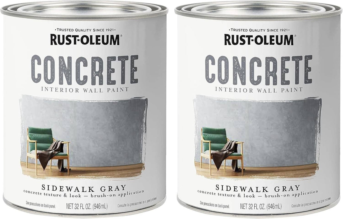 Two Rust-Oleum Concrete interior wall paint cans, Sidewalk Gray, quart, pack of 2
