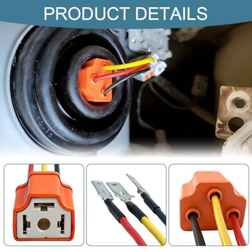 Headlight wiring harness connector with orange housing and colored wires near vehicle lamp socket