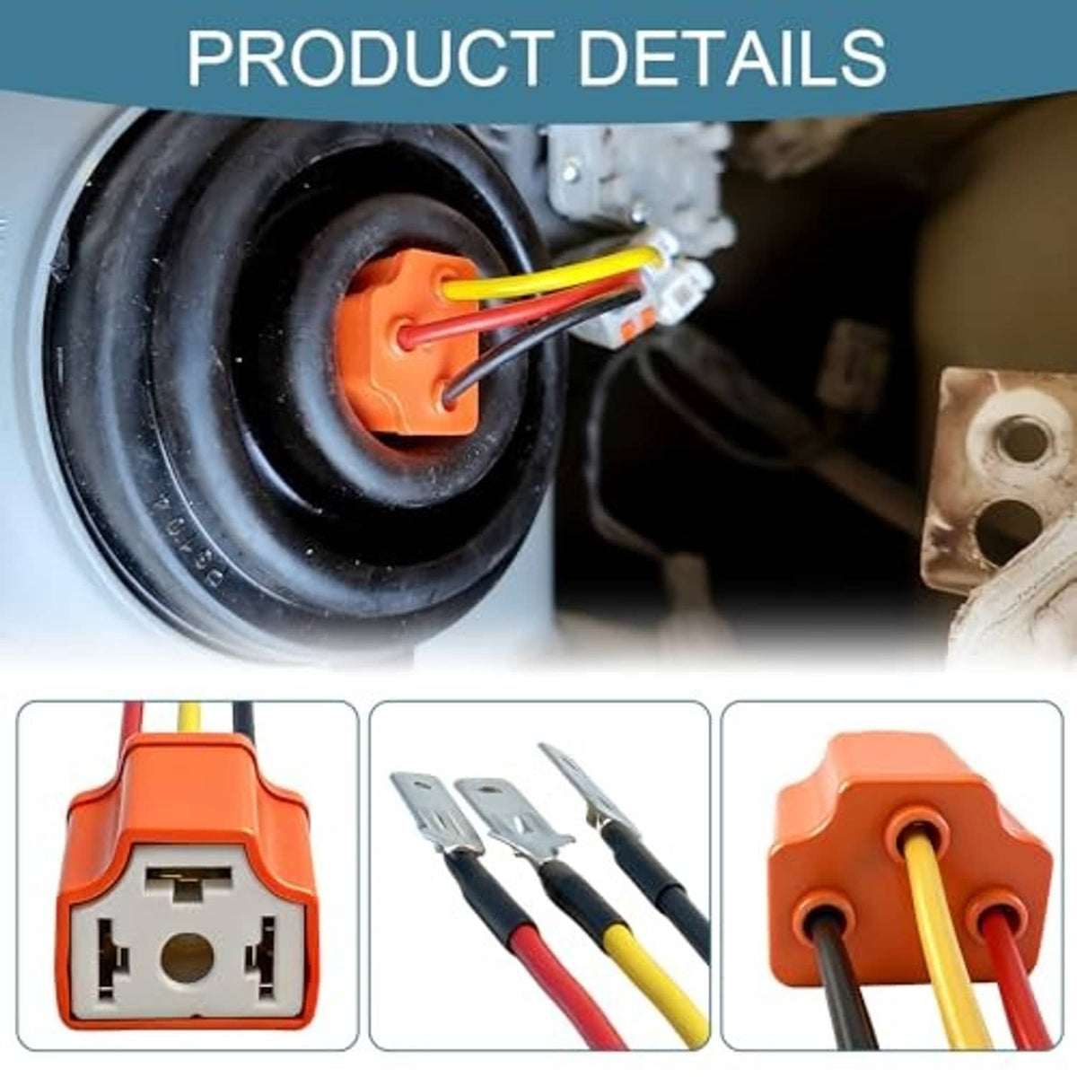 Headlight wiring harness connector with orange housing and colored wires near vehicle lamp socket