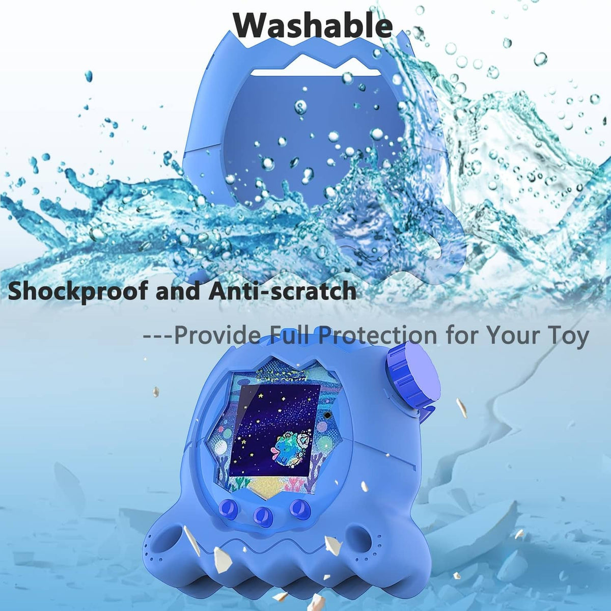 Blue silicone protective case with screen protector cover and secure fit