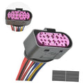 14-pin car HID xenon pigtail plug housing with purple connector and multicolor wires