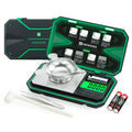 Green and black milligram precision scale with protective flip case and LCD display