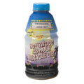 Fruit juice cleanse bottle with blue cap and dark label featuring 48-hour text