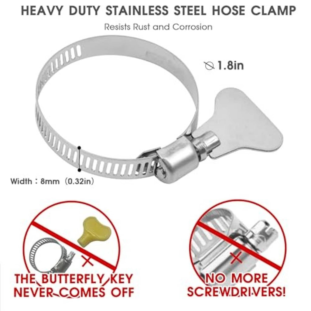 Heavy-duty stainless steel hose clamp with worm-drive band and wing-style latch