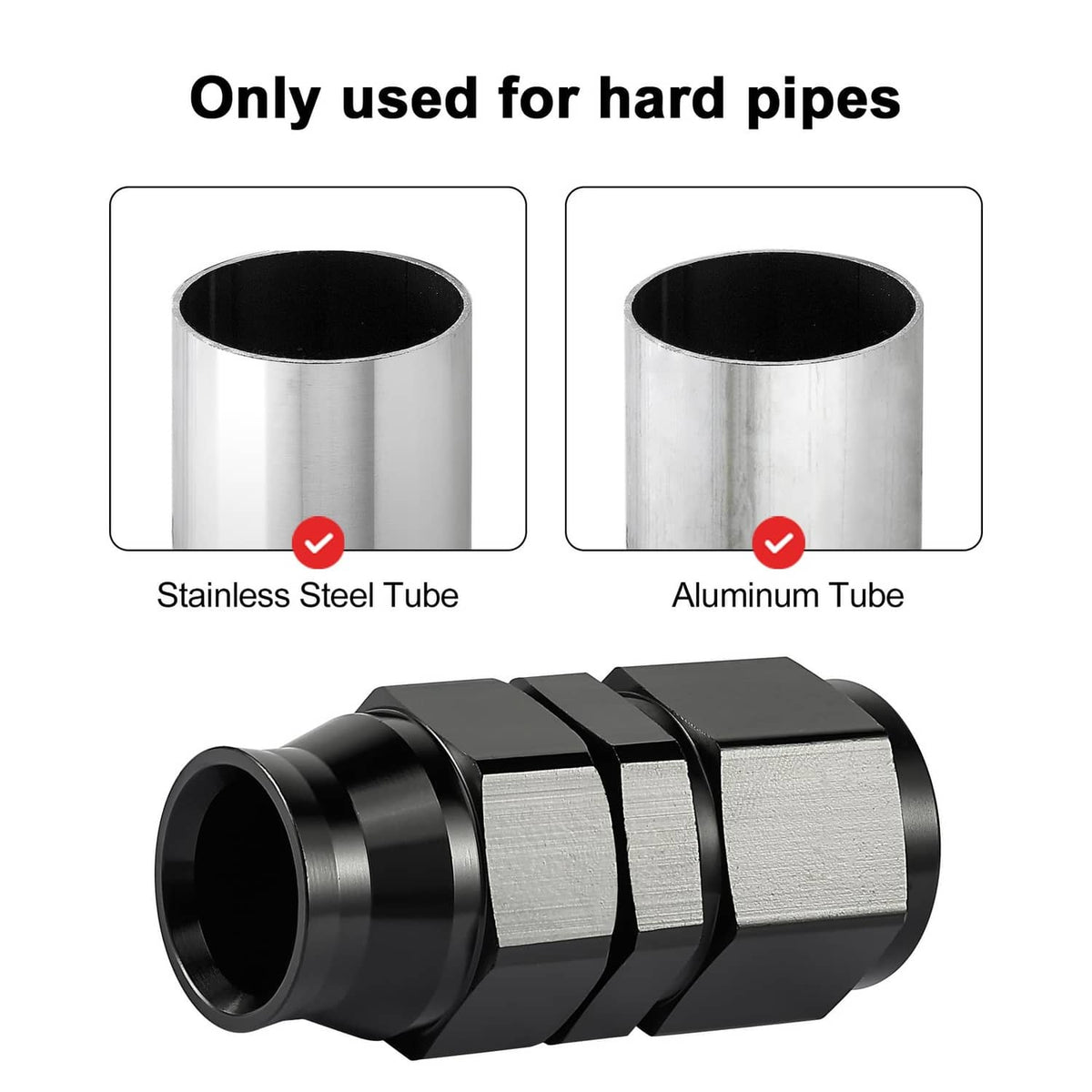 Black 6AN compression hardline fitting for stainless steel or aluminum tubes