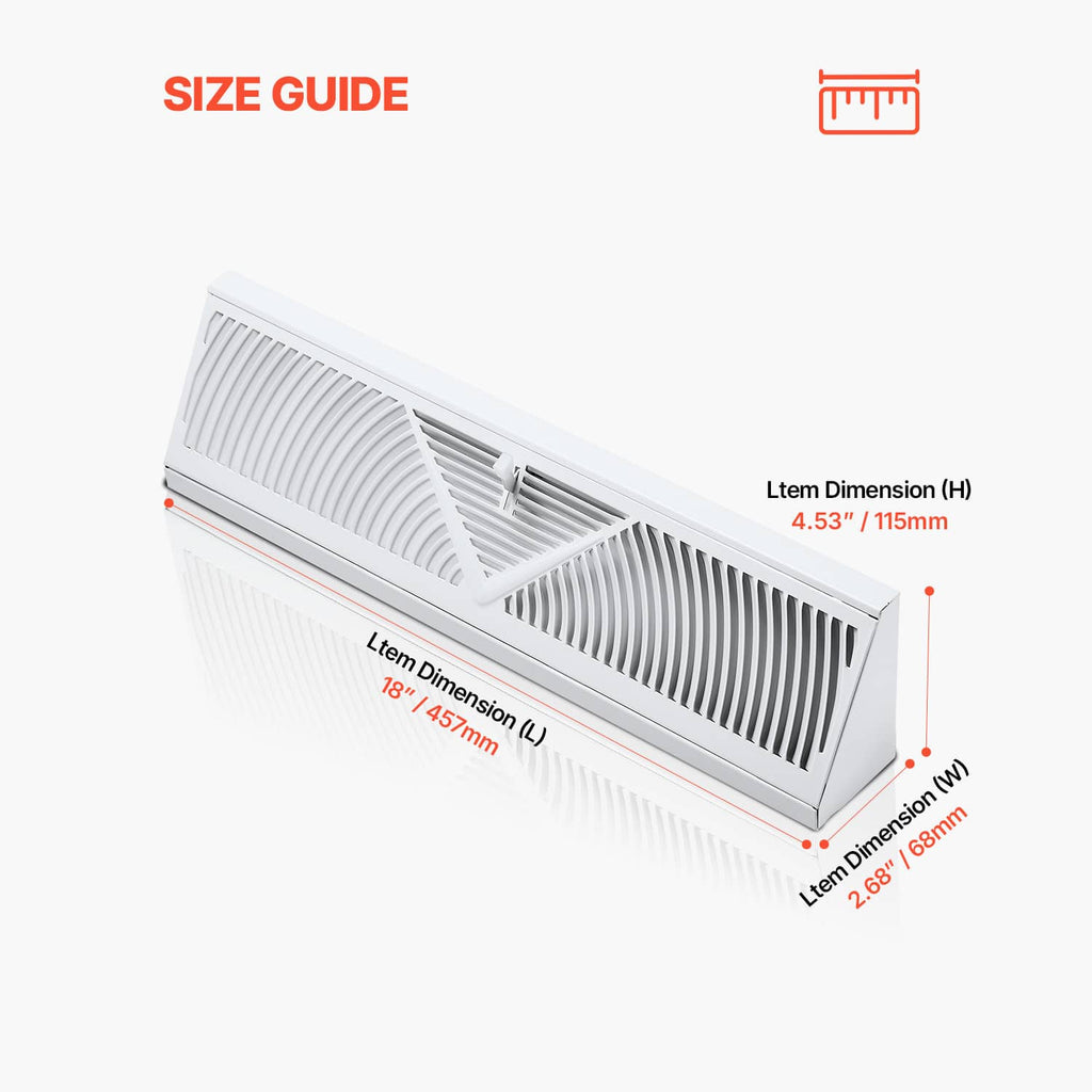 18-inch HVAC floor vent register with louvered grille and central damper slot