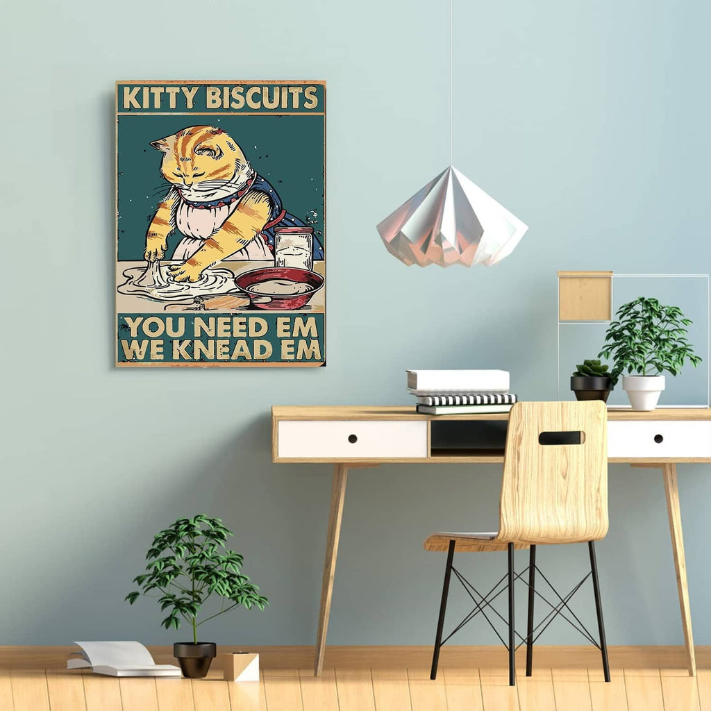 Framed cat paint-by-numbers kit artwork card with Kitty Biscuits illustration