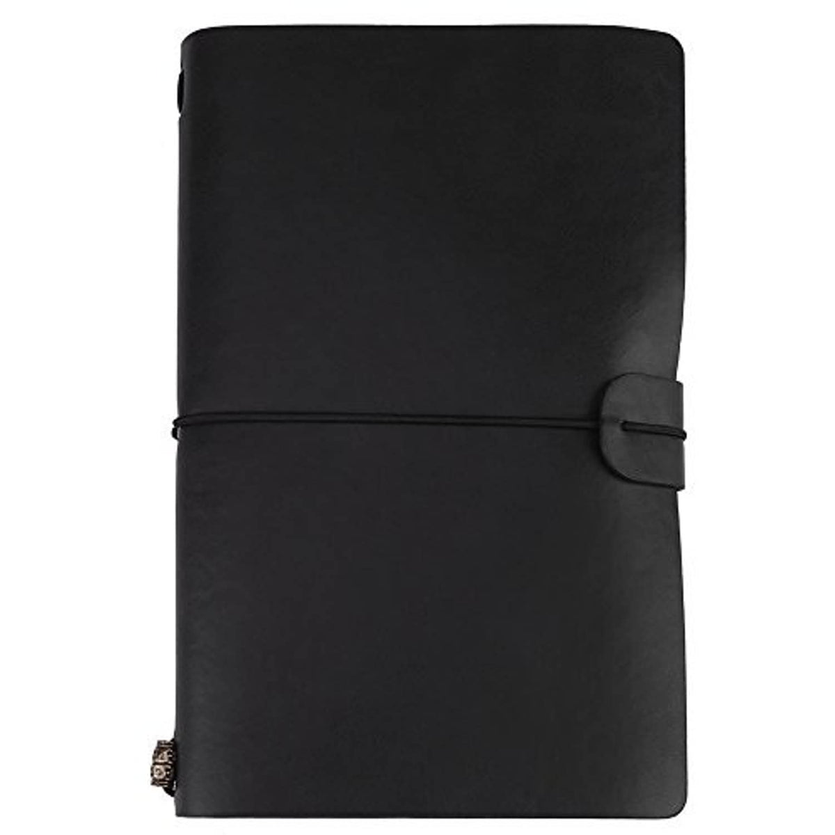 Black PU leather journal notebook with wraparound buckle strap, front view