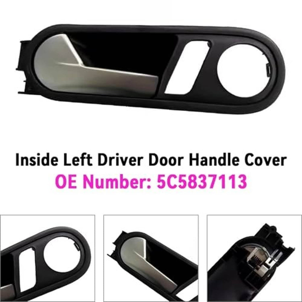 Interior left driver door handle cover, black trim with beige insert and circular recess