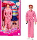 Collectible doll wearing a pink one-piece jumpsuit with tied waist and black sunglasses