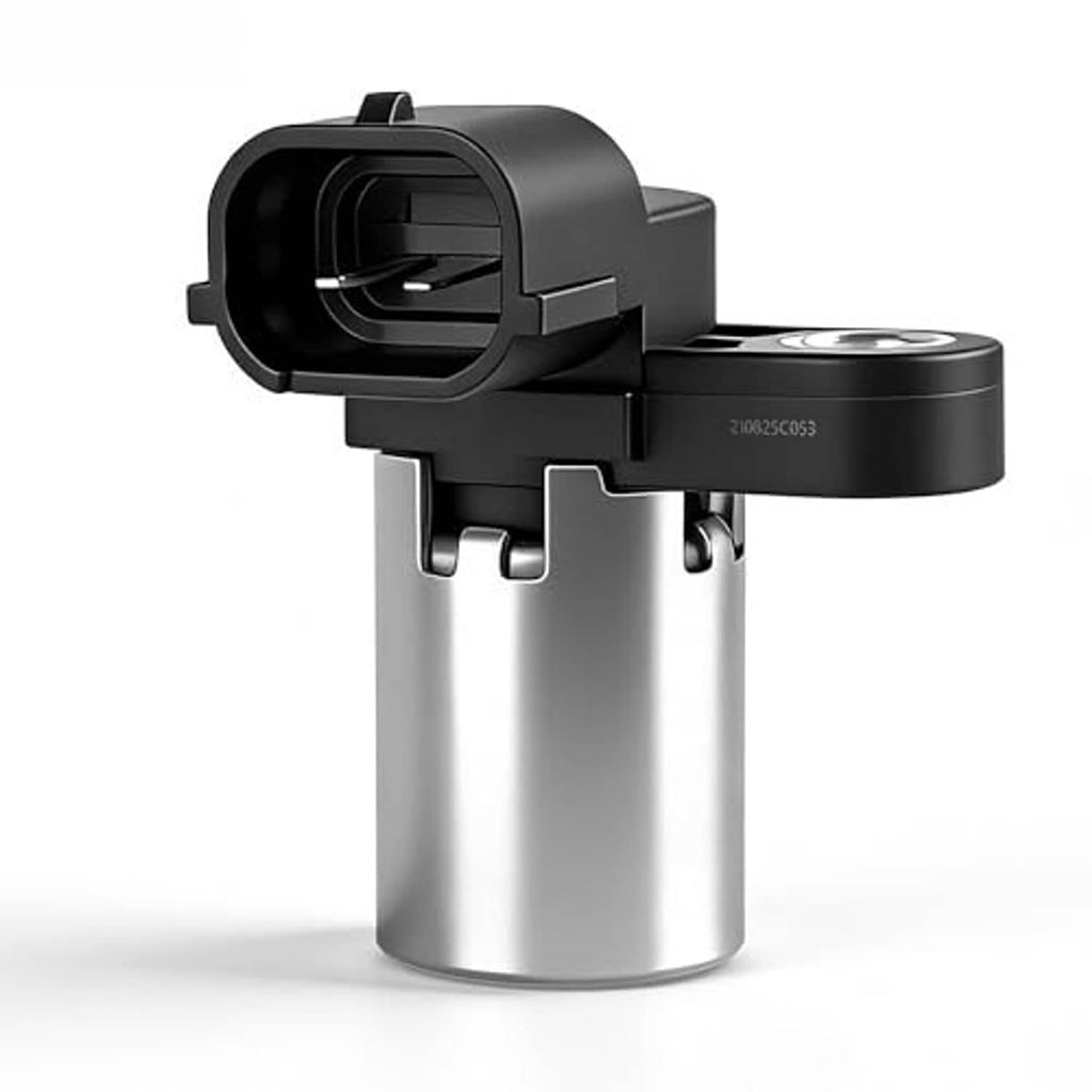 Camshaft position sensor showing black electrical connector and round metal mounting base