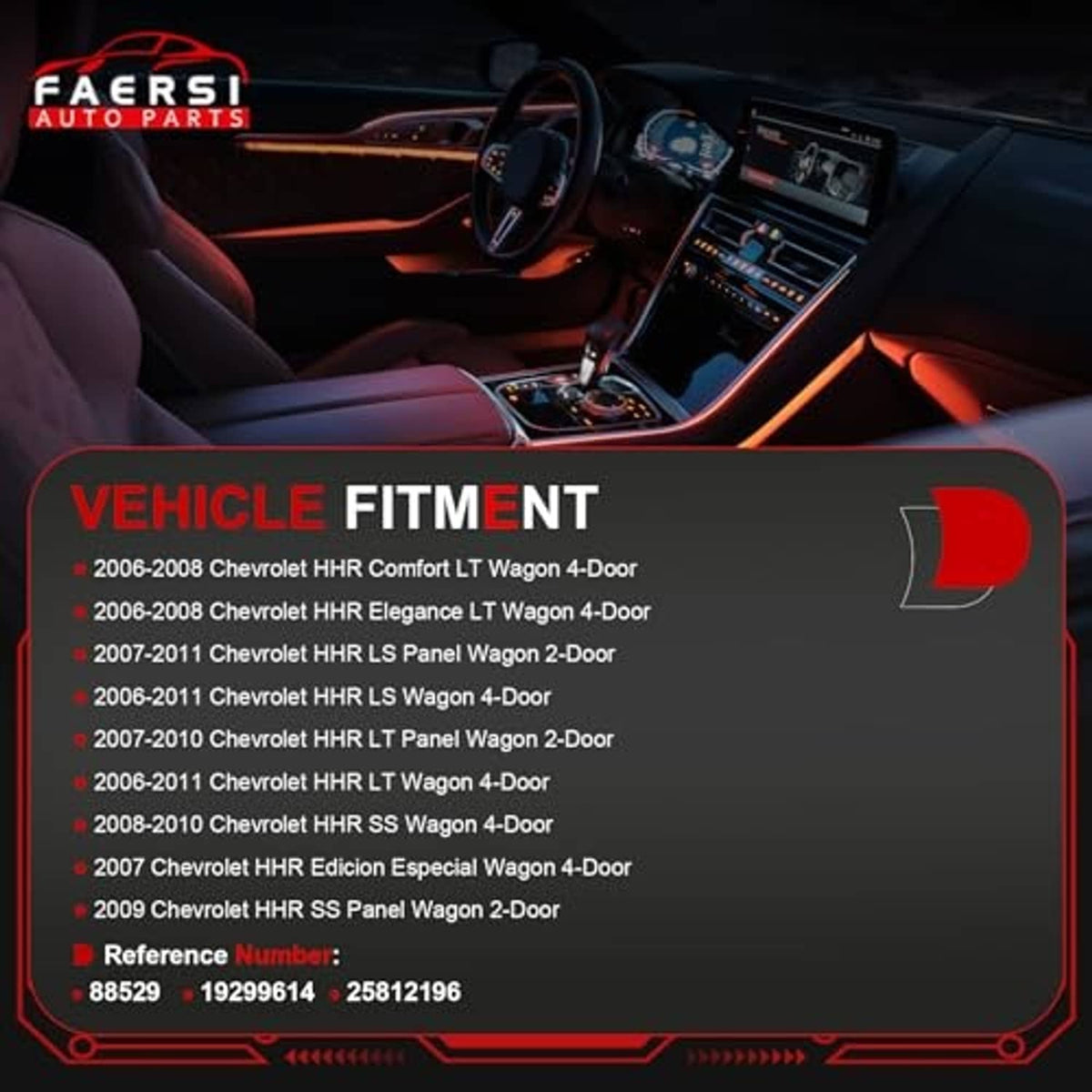 Vehicle fitment graphic for interior door handle, compatibility list