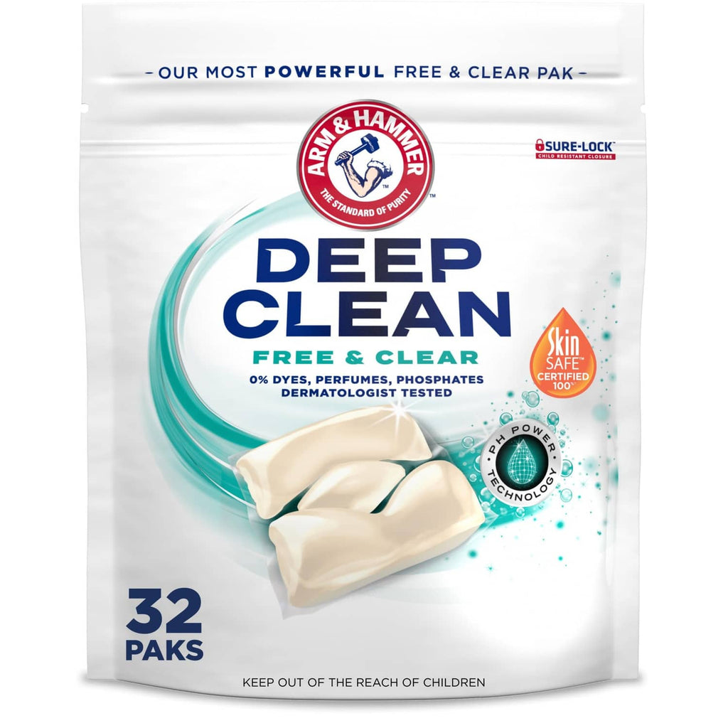 Laundry detergent pouch, Deep Clean Free & Clear, 32 count packs