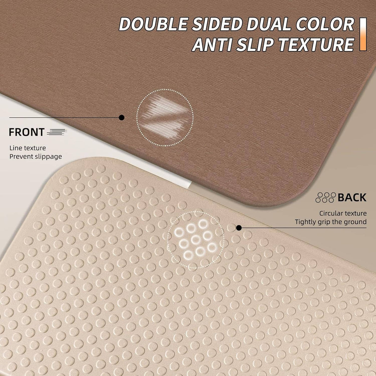 Double-sided yoga mat texture close-up: top smooth slip-resistant, underside grippy dots