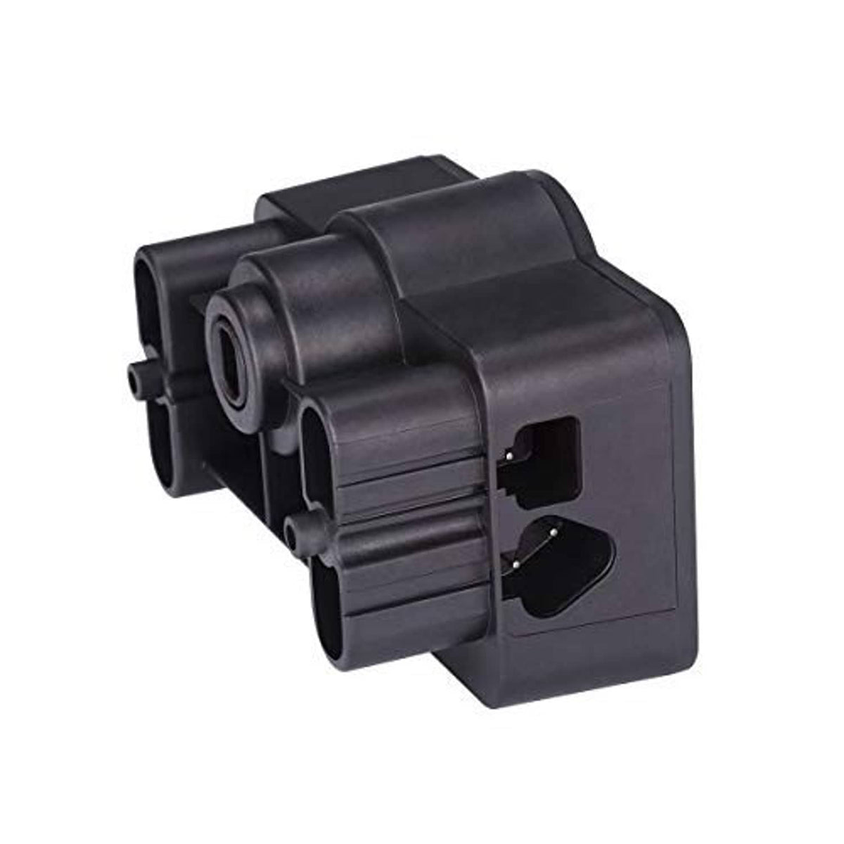 Black motor controller housing with cylindrical shaft and side connector bracket