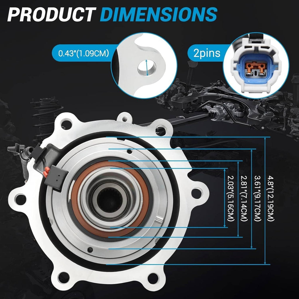 Rear differential coupling with flange, center bearing, and blue measurement callouts