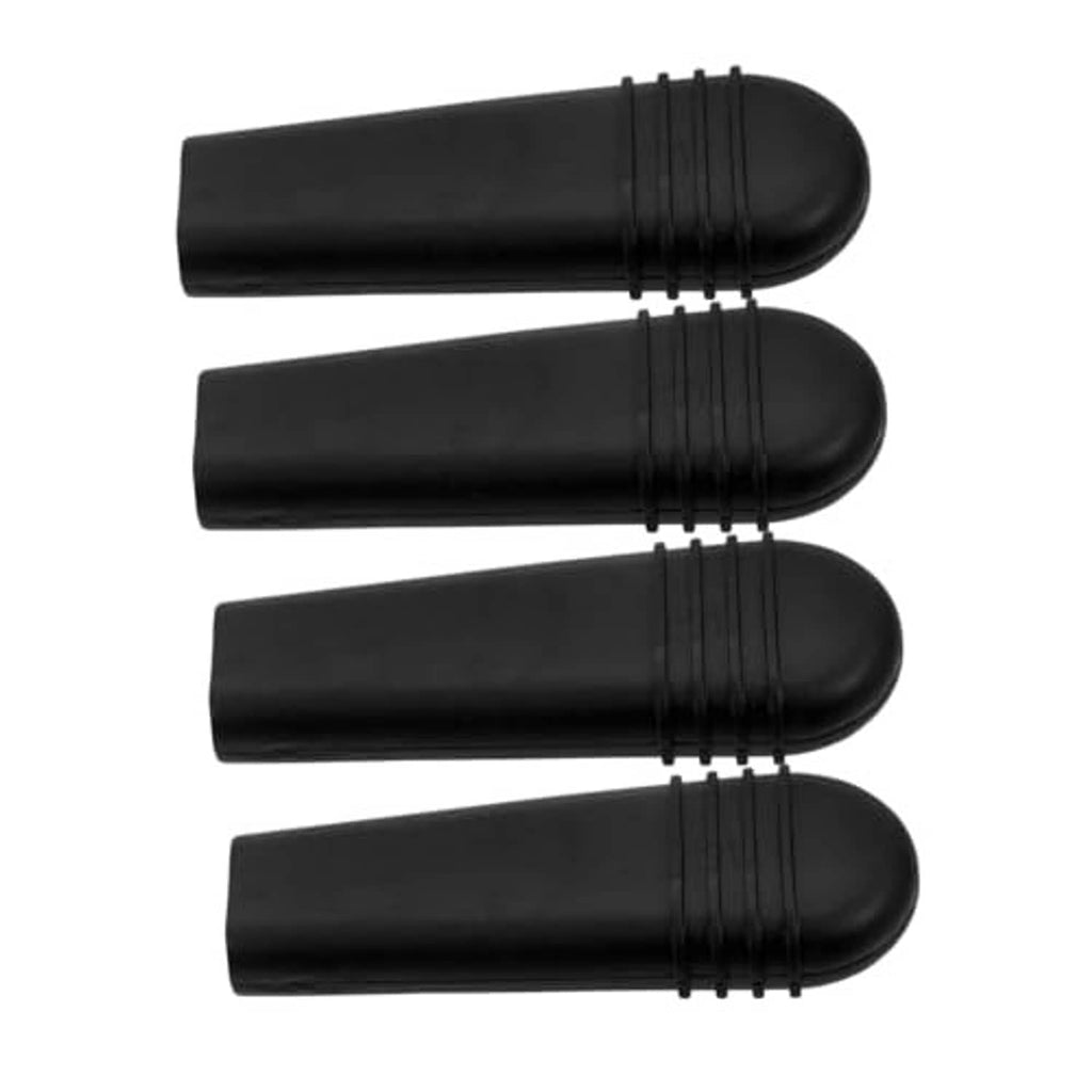 Set of four black wheelchair brake extension handle covers with rounded ends and grooves