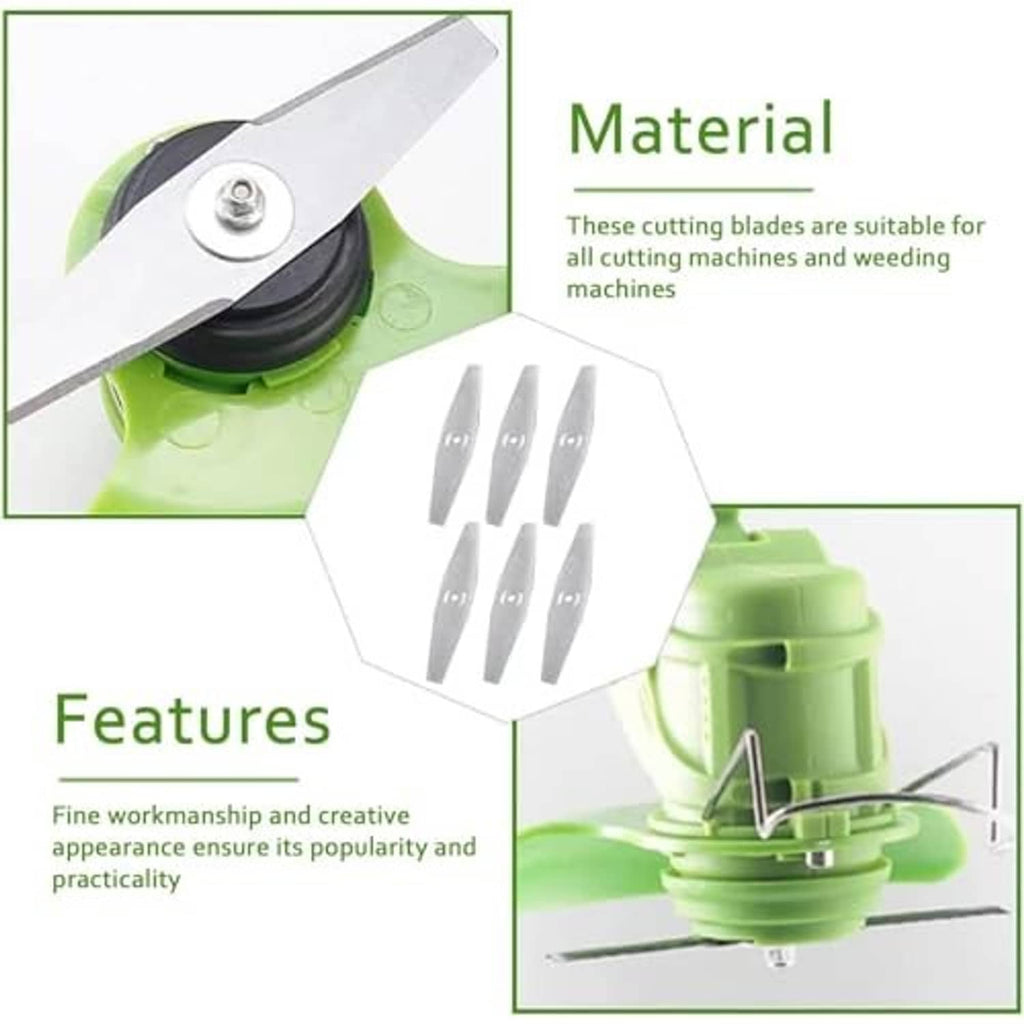 Green lawn trimmer head with metal blades, 8-piece cutting set