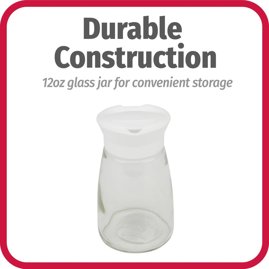 12oz glass sugar jar with white screw lid and pop-up top