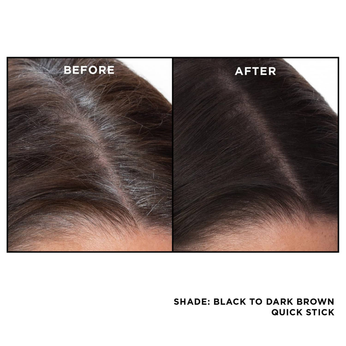 Hair roots before-and-after using black to dark brown quick stick