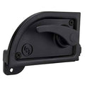 Black RV screen latch with curved pull handle and side mounting tab