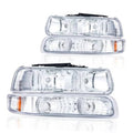 Chrome headlight assemblies with clear lenses and amber reflectors, stacked pair