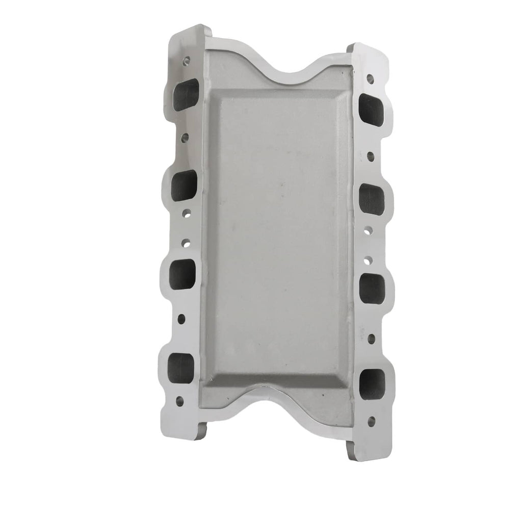 Engine intake manifold mounting plate, silver-gray with side tabs and mounting holes