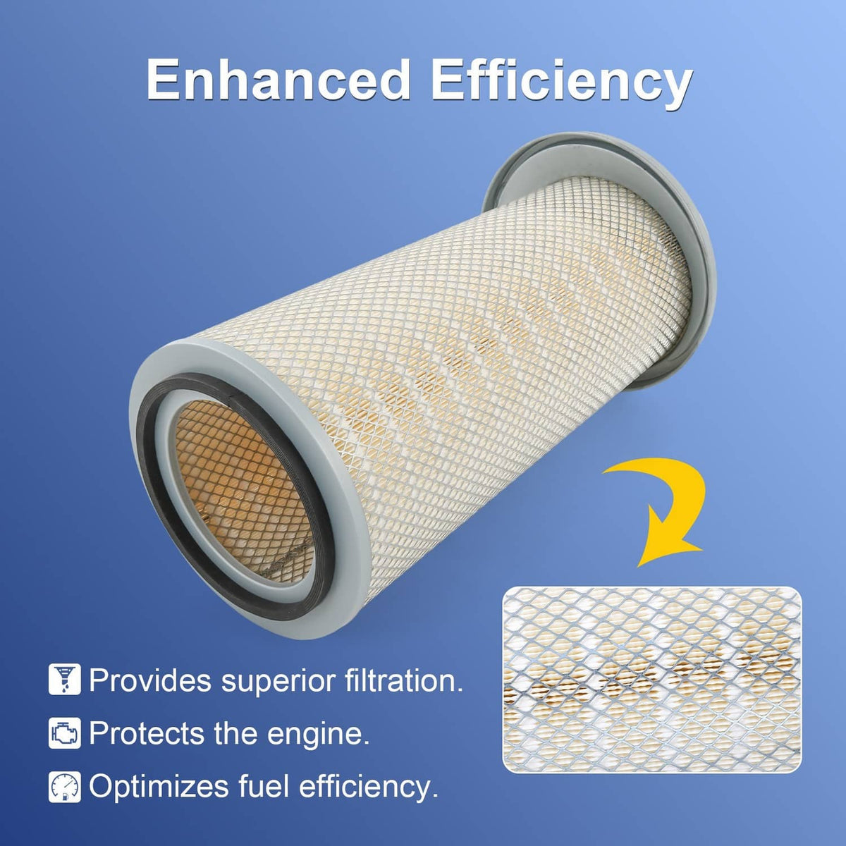 Cylindrical air filter element with pleated mesh media and gray metal end cap