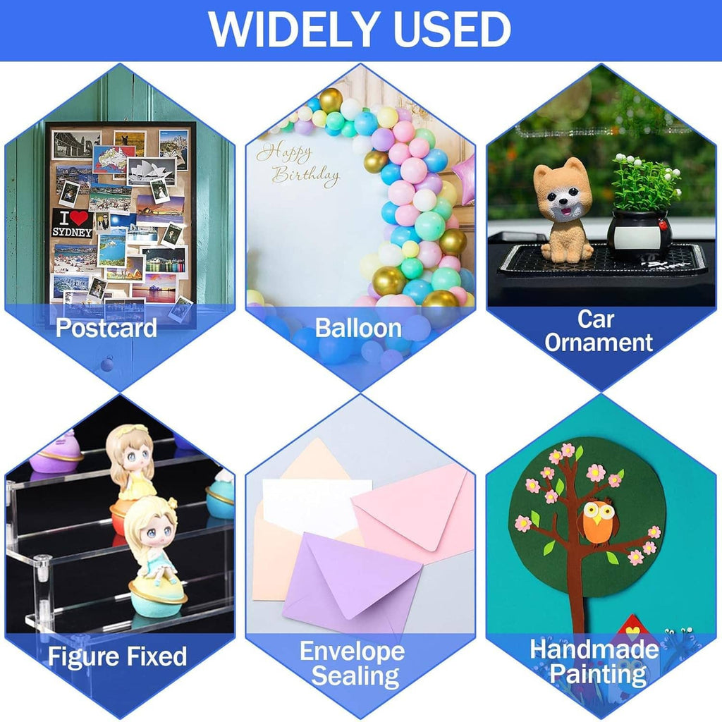 Adhesive tack dots shown for fixing postcards, envelopes, ornaments, and handmade crafts