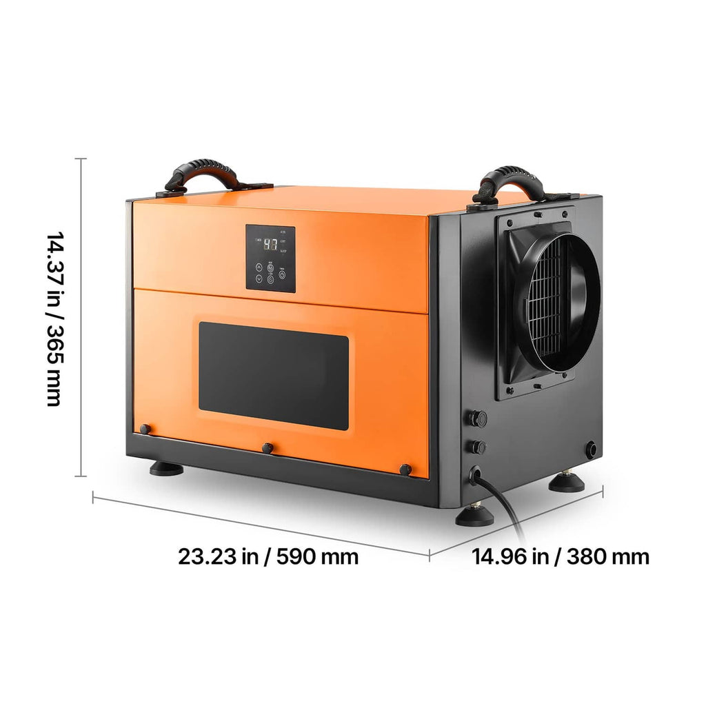 Commercial dehumidifier measurement view with width and height markings