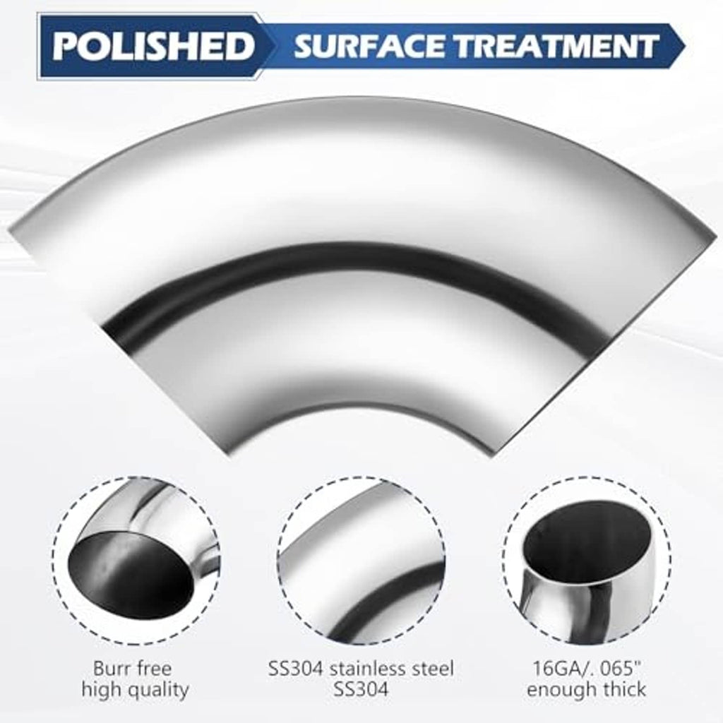 Polished SS304 stainless steel 90° mandrel bend elbow with smooth interior surface
