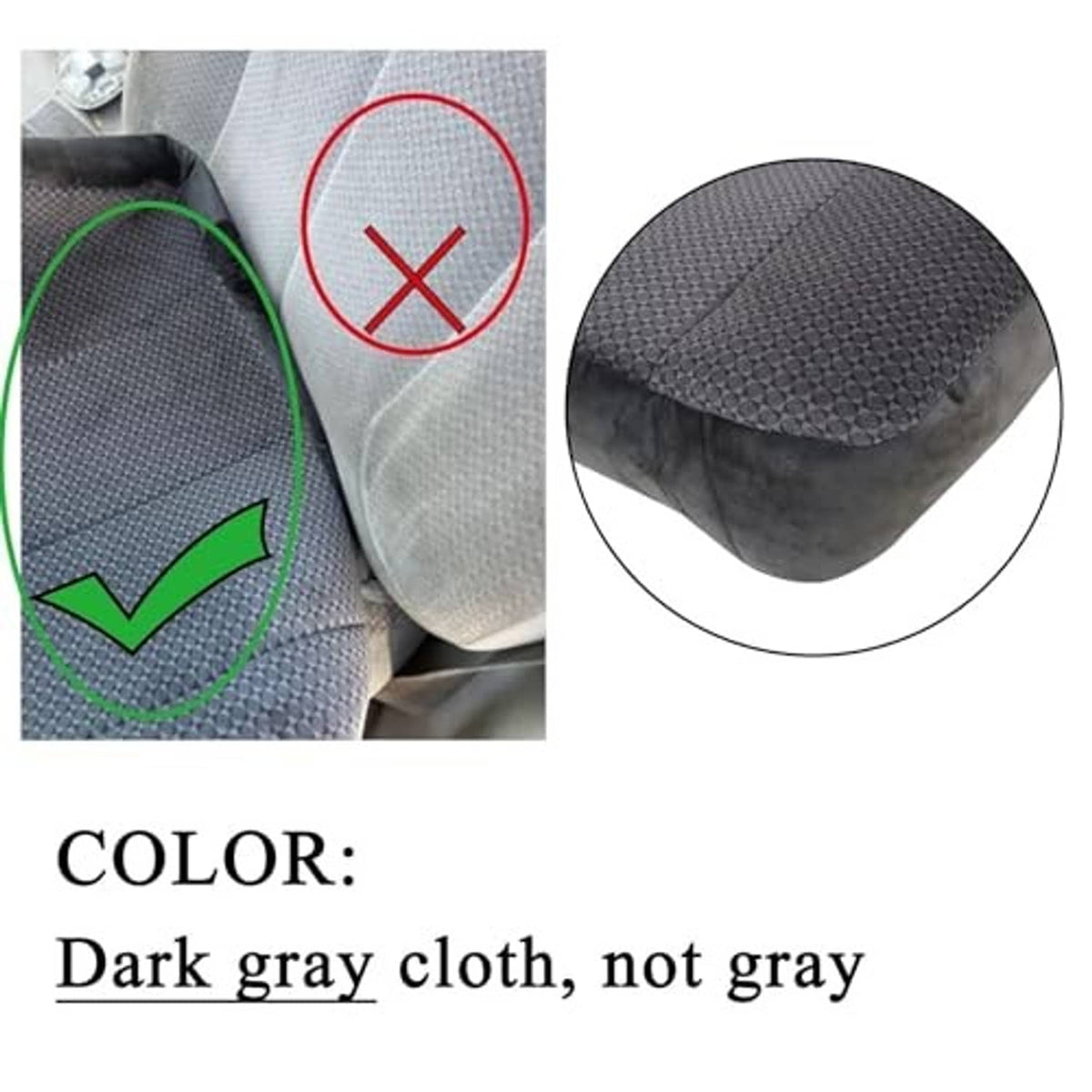 Dark gray textured cloth seat cushion corner close-up, padded replacement