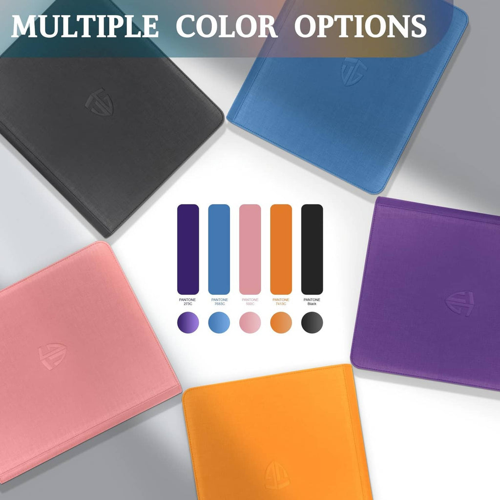 Set of toploader binders in multiple colors with TG emblem on covers