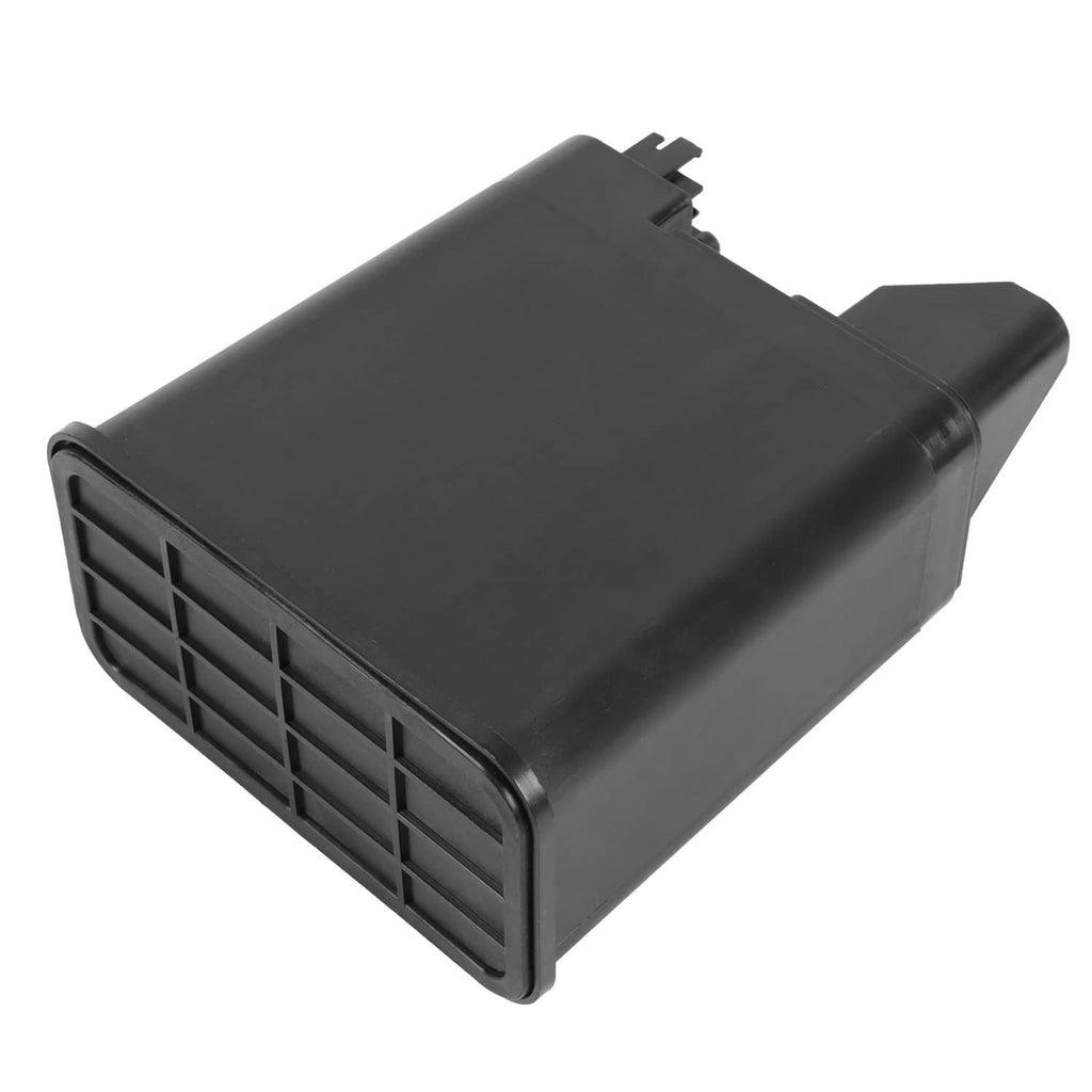 Black plastic fuel vapor charcoal canister with vented grille on one end