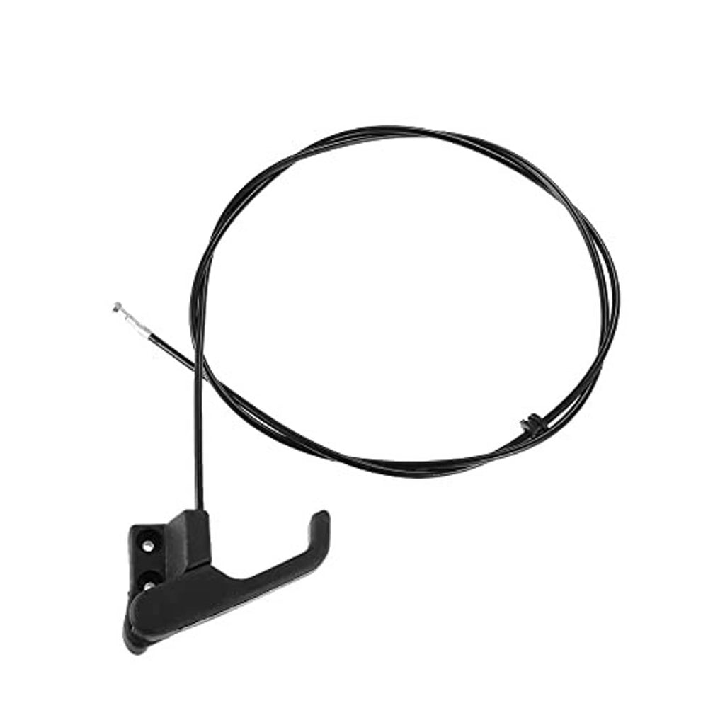 Hood release cable with black bracket and coiled black wire