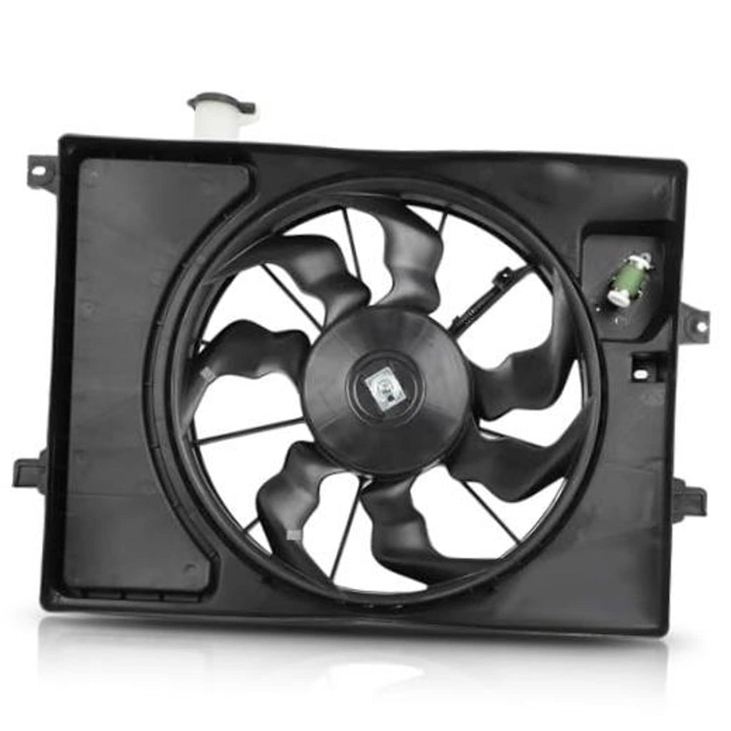 Radiator cooling fan assembly with black shroud and multi-blade fan