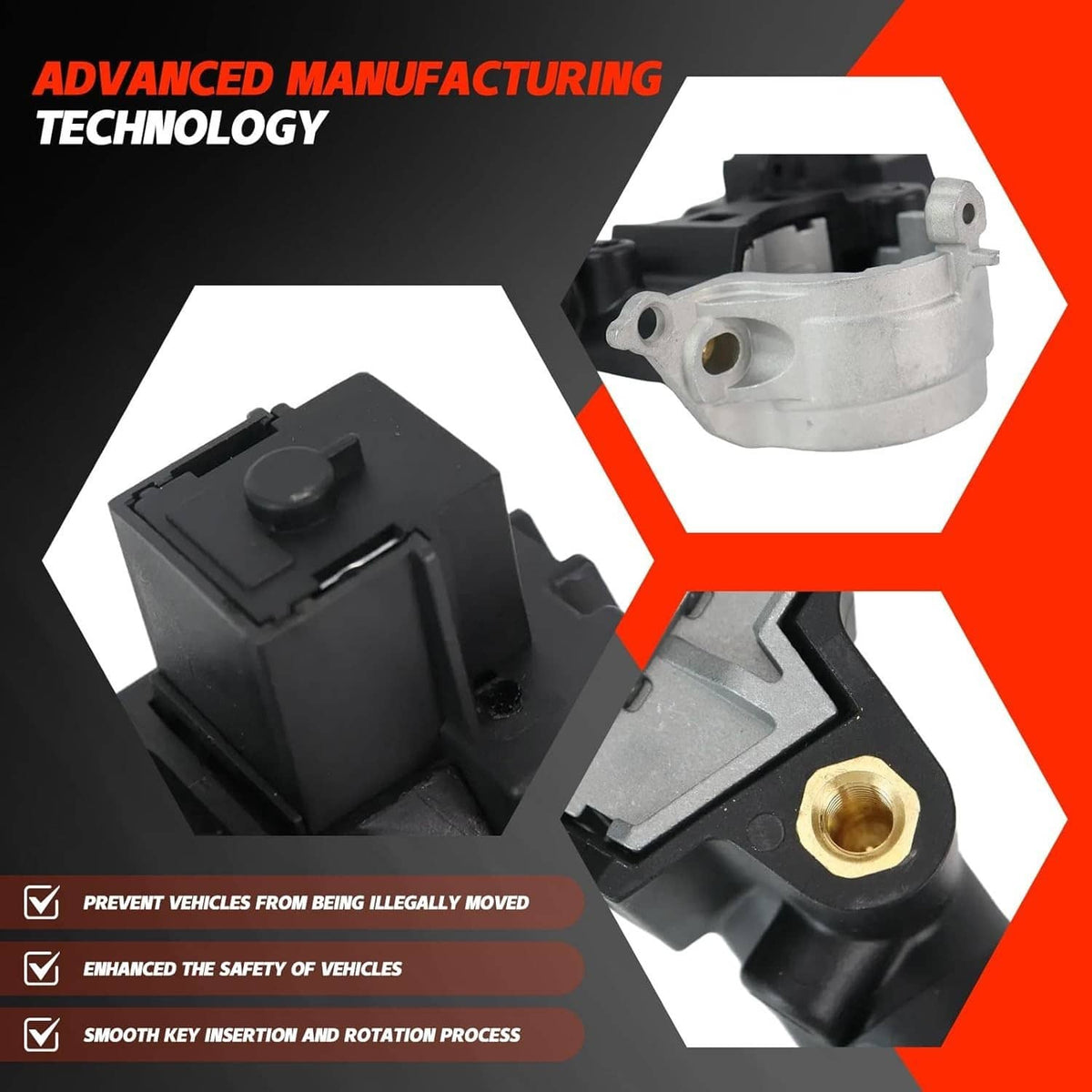 Ignition switch lock cylinder assembly, black plastic and silver metal components