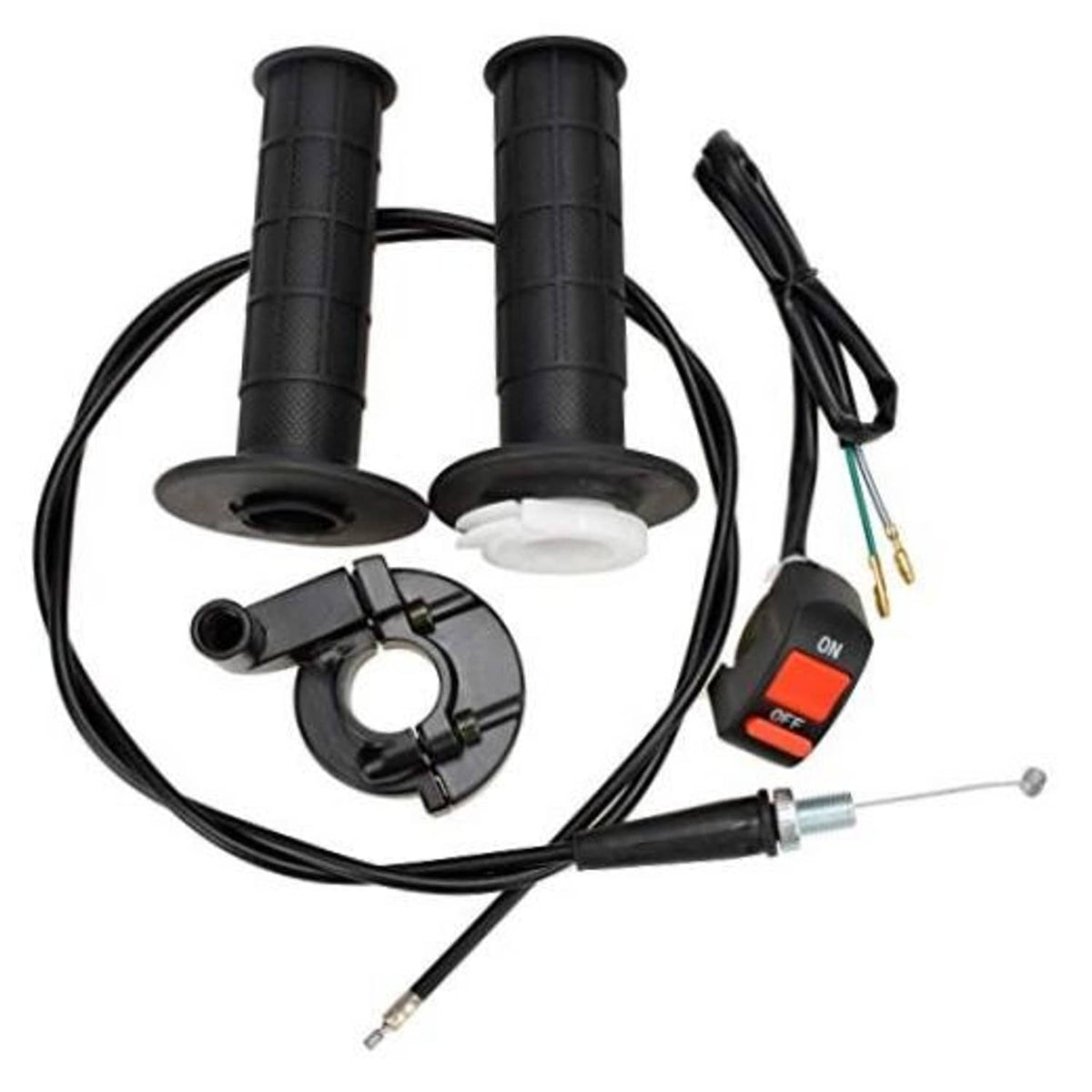 Black 7/8 mini bike twist throttle cable handle kit with grips, cable, and ON/OFF switch