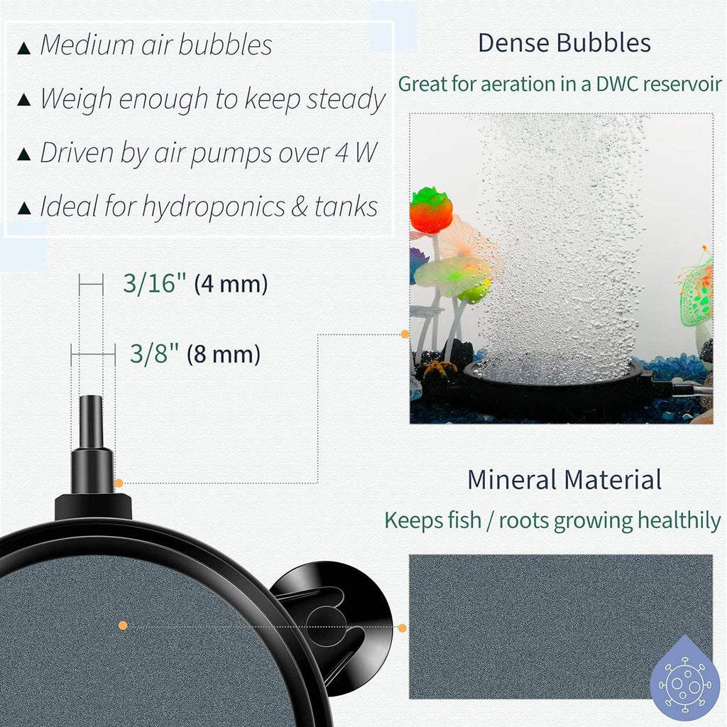 Air stone disc with mineral material, medium bubbles for tanks and reservoirs