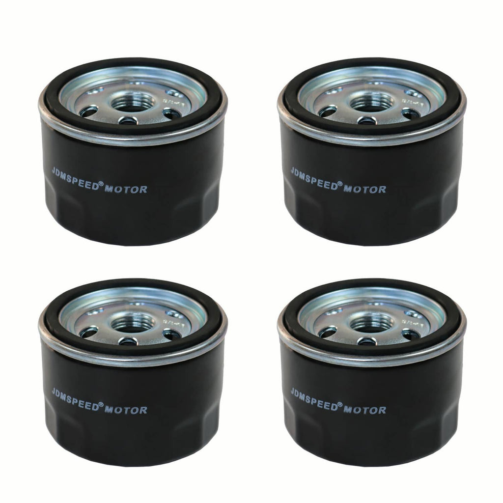Set of black oil filters with silver metal top and center threaded outlet
