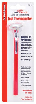 Car A/C test thermometer with slim probe and red handle, for diagnosing performance